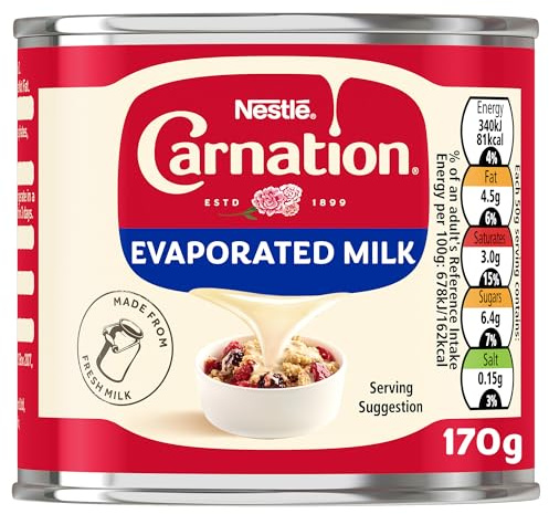 Carnation Evaporated Milk 170g | Multipack of 12 | Made from fresh milk; suitable for vegetarians; ideal for cooking baking and hot drinks