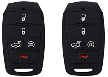2Pcs Silikon SchlüSselhüLle AutoschlüSsel HüLle 5 Tasten Auto SchlüSsel Silikon Cover, ChlüSsel Abdeckung Silikon Kompatibel Mit Ram 1500 2019-2020,Schwarz