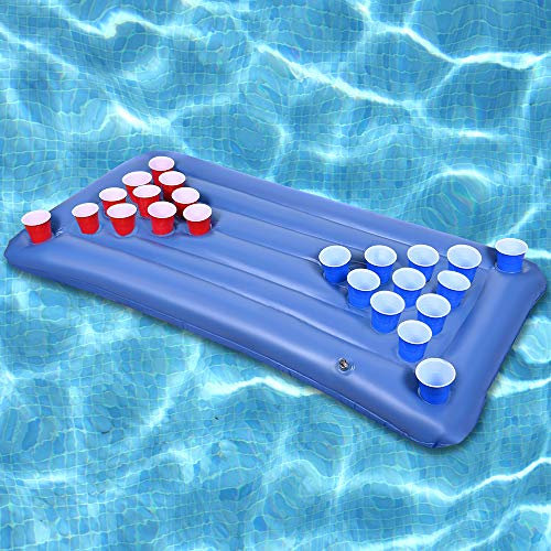 Faburo Aufblasbare Pool-Matte für Erwachsene, schwimmend für Spiel, Bier, Pong, aufblasbar, Tischspiel, Pool-Spiel, 24 Tassen