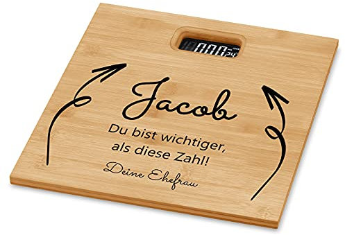 Maverton Personenwaage mit Aufdruck - Körperwaage - Größe: 30x30x3.5cm - aus Bambus - Geschenk zum Geburtstag Männer - Zahl