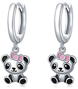 CUOKA MIRACLE Panda Ohrringe Mädchen Creolen 925 Sterling Silber Tier Ohrringe Kleine Creolen für Kinder Durchmesser 10mm Klappcreolen Panda Schmuck Damen Mädchen Tochter Kinder