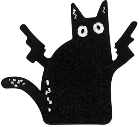 Urbanski Patch Verrückte Katze mit Pistolen zum Aufbügeln 7 x 7,7 cm | Aufnäher Applikation Bügelbild