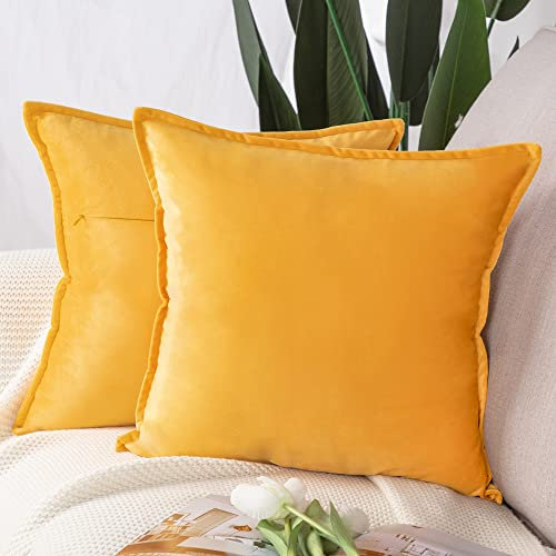 Madizz 2er Set Samt Dekorativ Zierkissenbezüge Luxus Stil Kissenbezug für Sofa für Schlafzimmer Gelb 60x60 cm Quadrat