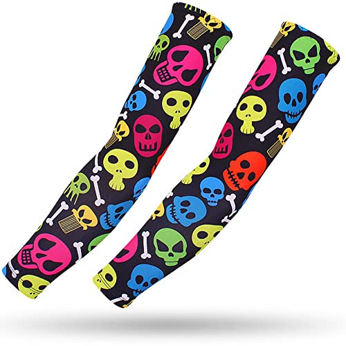 DETUCK Tattoo Ärmel Ärmlinge Arm Ärmel, Armwärmer Sleeves UV Sonnenschutz Armstulpen, Arm Sleeves Kühlung UPF 50+, Kompressions Tattoo Cover Armstulpen (ein Paar) (Bunter Schädel, L)