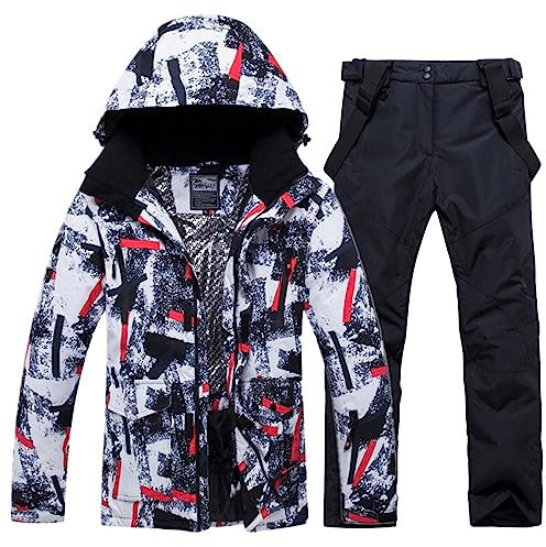 ALSOGO Herren Skianzug Ski Jacke und Hose Set Wasserdichter Schneeanzug Snowboard Jacke Hose Skikleidung Für Männer Black L