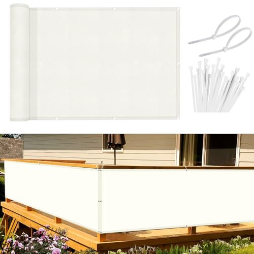 Sunnylaxx Balkon Sichtschutz 100x600cm, Creme weiß Balkonverkleidung Balkonabdeckung Balkonbespannung Blickdichte Windschutz und UV-Schutz mit Kabelbinder