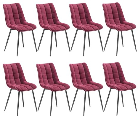 WOLTU Esszimmerstühle 8er Set, Küchenstühle gepolstert mit Rückenlehne | Sitzfläche aus Samt, mit Metallbeinen, bis 150 kg belastbar, für Wohnzimmer Küche Esszimmer, Bordeaux