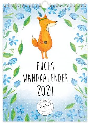 Mr. & Mrs. Panda A4 Wandkalender 2024 Fuchs Collection - Geschenk, Terminplaner, Kalender mit Feiertagen, Jahreskalender, Küchenkalender