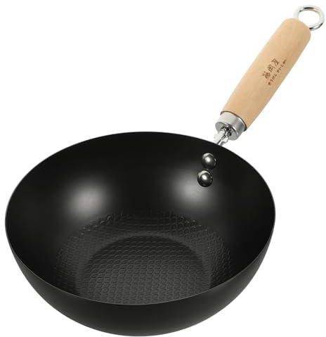 MUCKLILY Chinese Wok Pan 14.5 Inch Wok Pan Wrought Iron Flat Bottom Wok Chinese Pow Wok Non-Stick Stir Fry Pan Japanese Cookware Single Person Wok Small Deep Wok Wok Stir-Fry Pan