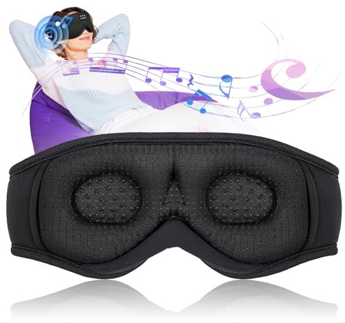 LC-dolida 3D Schlafmaske mit Kopfhörer Bluetooth Schlafmaske Seitenschläfer Augenmaske Sleep Headphone für Reisen, Meditation, Geschenke, Gadgets für Männer und Frauen-Schwarz