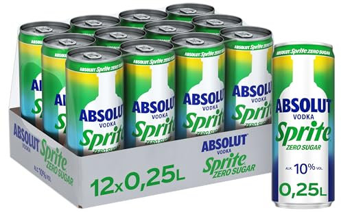 Absolut Vodka Sprite Zero Zitrone-Limette - alkoholhaltiges Mixgetränk ohne Zucker aus Wodka und erfrischendem Zitronen-Limetten-Geschmack in stylischen Einweg Dosen (12 x 250 ml)