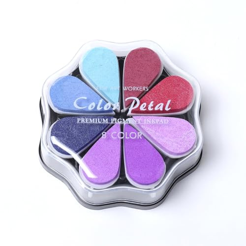 Desuibao 8 Colors Petal Ink Pad for Rubber Stamps, Washable Rainbow Stamp Pad, Colored Craft Ink Pads for Stamping, Card Making, Scrapbook, Finger Print Ink Pads for Paper Wood Fabric DIY, 1029