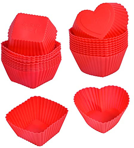 volumoon 20 Stück Silikonformen Backen, 10 Quadratische und 10 Herzförmige Mini Muffinformen aus Silikon, Silikon Muffinförmchen, Silikon Backform, für Muffin, Kuchen, Eiscreme und Pudding