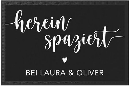 DEL MÀ Unique & Personal Hereinspaziert Fußmatte personalisiert Einzugsgeschenk Wohnung Einweihungsgeschenk Geschenk zum Einzug ins Haus Richtfest Schmutzfangmatte für Innen 60x40 cm