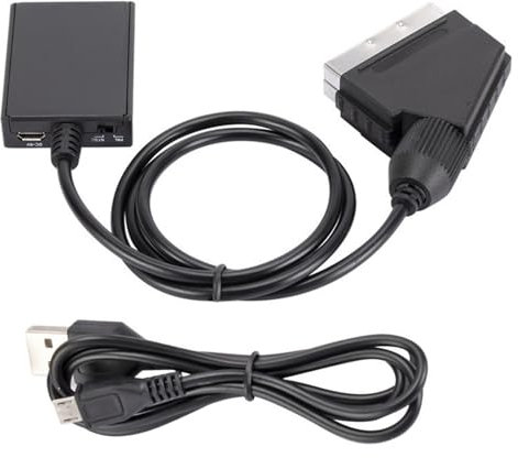 Adaptador de audio de vídeo HDMI a euroconector con cable de carga USB, convertidor de HDMI a euroconector, piezas de repuesto Plug and Play