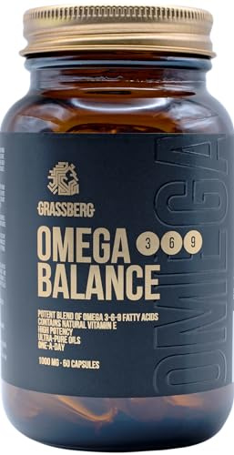 GRASSBERG - Omega 3-6-9 Balance | Premium Fatty acids with Fish Oil, Linseed Oil and Borage Oil - 60 Capsules