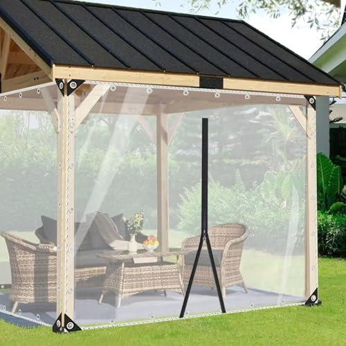 Transparente Wasserdichte Plane Mit Reißverschluss,0.3mm Pvc Weiches Glas,1x1m,1.5x2m,1.5x2.5m,2x3m Klare Wasserdichte Abdeckplanen,Schwerlastplanen Seitenwände Für Pavillon,LxW-4x3m/13.1x9.8ft