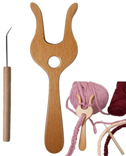 Lueear Wooden Knitting Fork Wood Knitting Forks and Eye Needle Kit Hand Braiding Tools Big Eye Needle Hand Braiding Tools for Knitters Crocheters and All Fiber Artists