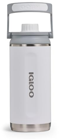 IGLOO Botella Térmica Chug 36 - Botella de Agua Aislada, Botella de Acero Inoxidable, Blanca, 1 Litro, Mantiene Frío Hasta 48 Horas