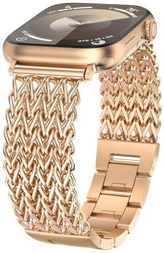 TOYOUTHS Compatible with Apple Watch Straps 38/40/41/42mm Women Dressy Stainless Steel Metal Gold Chain Strap Designer Cowboy Link Bracelet for iWatch Band Series 10 9 8 7 6 5 4 3 2 1 SE, Rose Gold