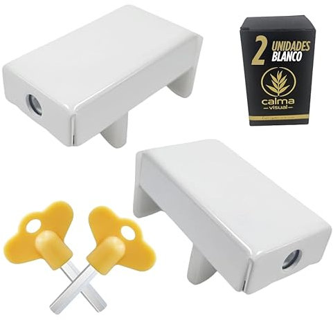 Cierre ventana corredera-Aluminio blanco– Pack de 2 unidades con 2 llaves-Cerradura puerta corredera aluminio – Cierre puerta corredera- Seguridad ventanas niños