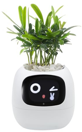 Smart Pet Planter, Smart Plant Pot, With Artificial Intelligence, Time Weather Display, And Multiple Expressions Animation,Lovely Plant Companion, For Desktop Decoration, Gifts,Plant-Free (White)