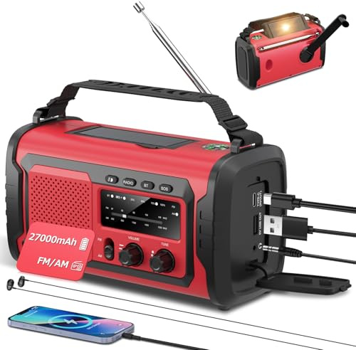 27000mAh Radio a Manovella, FM/AM Radios Solarecon Bluetooth 5.1/Allarme SOS/Bussola/Torcia Elettrica,RadioA Dinamo Per La Preparazione All'aperto Ai Disastri Naturali