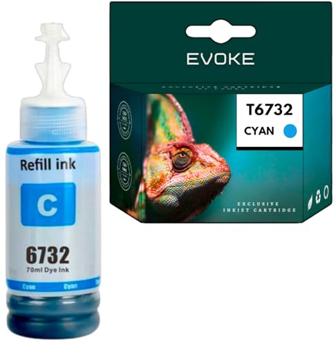EVOKE T6732 Tinte kompatibel zu Epson L1800 L805 L850 L800 L810 Blau (Cyan) 6500 Seiten 70 ml