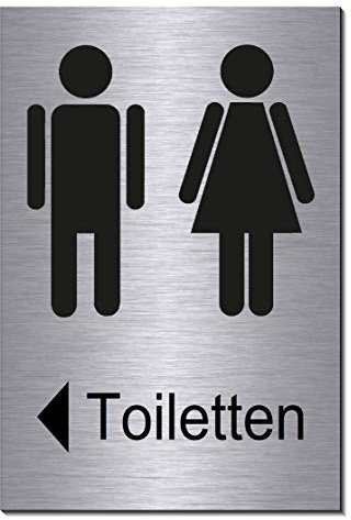 Toilette-WC-Pfeil links Symbol-Schild 150 x 100 x 3 mm-Aluminium Edelstahloptik silber mattgebürstet Hinweisschild (1905-6 mit Klebepats)