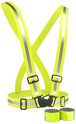 EAZY CASE Reflektoren 3 in 1 Set, 2X Reflektorband und Gurt Reflektorweste flexibel einstellbar, reflektierendes Schnapparmband, Sicherheitsarmband, Warnweste mit Reflektorstreifen, Neon Gelb