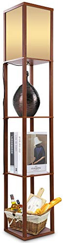 SOULONG Lampe sur pied rétro monochrome élégante en bois, lampadaire avec étagères pour salon et chambre à coucher (Marron)