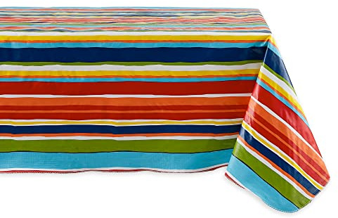 DII Vinyl Tabletop Collection Indoor/Outdoor Spill-Proof Flannel Backed Tablecloth, Rectangle, 60x84, Summer Stripe