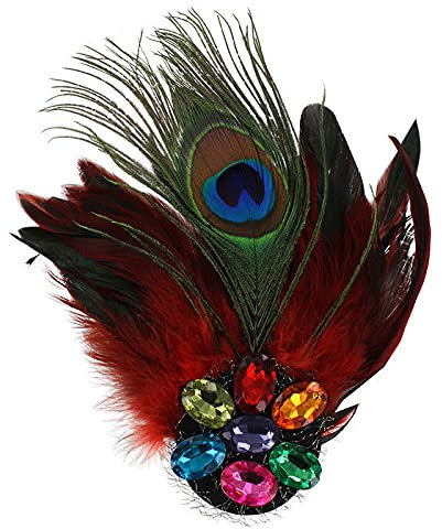 PAPSTAR NEU Brosche Deluxe, Pfau-Federn mit Steinen, rot, 22cm x 15cm