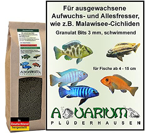 AQUARIUM-PLÜDERHAUSEN Zierfischfutter, Aufwuchs-/Allesfresser, Malawisee-Buntbarsch, Gran 3 mm, 400g/1000ml