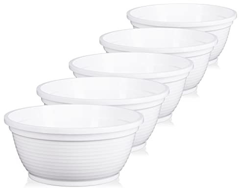 Tymar Grabschale, 5 Pack, Blumenschale,Pflanzschale, runde Schale, Kunststoff, Pflanztopf für Garten, Balkon, Terrasse (Weiß, ø 13 cm)
