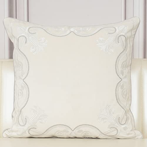 Aeckself 50,8 x 50,8 cm europäischer Dekokissen Zierkissen, luxuriöser Samt, dekorativ, bestickt, florales Weiß, Kissenbezug für Sofa, Stuhl, Schlafzimmer, Wohnzimmer