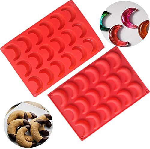 Guratapa 2 PCS Moon Ice Cube Tray Silicone Crescent Molds for Fondant Candy Making Mold Desserts Mini Soap Wax Crayon Melt Gum Clay Biscuit Plaster Resin Cupcake Topper Cake Decor Moulds