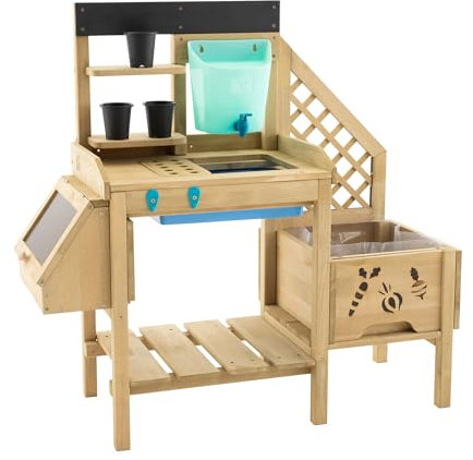 TP Toys Wooden Deluxe Potting Bench - Includes Pots, Water Butt And Splash Tray. Viewing Window So Children Can Peek And See How Their Vegetables Are Growing, Made From Fsc Certified Wood - 3+ Years