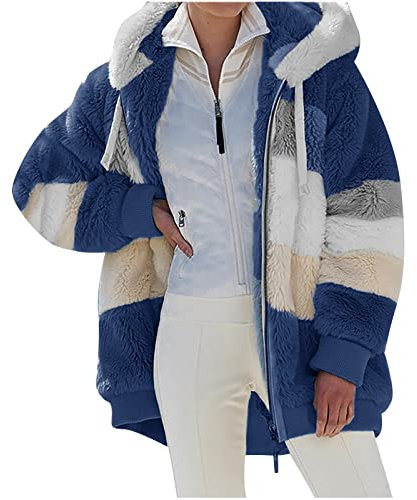 Susenstone Veste Polaire Femme Fille Chaude Sweats Manteau à Capuche Zippé Laine épais Blousons Fourrure Hooded Coat Manche Longue Cardigan Casual Bloc de Couleur Mode Hiver Outerwear, Bleu, 5XL