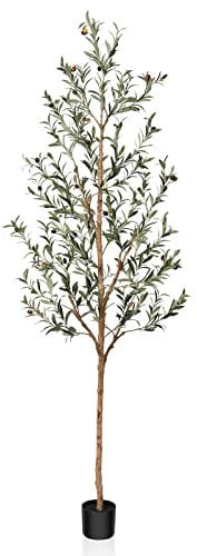 SOGUYI Artificial Olive Tree, 210cm Tall Faux Silk Plant with Natural Wood Trunk and Lifelike Fruits for Home Office Decor - Indoor Fake Potted Tree, 1 Pack