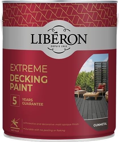 Libéron Extreme Decking Paint - 5-year Guarantee - Resists Extreme Weather - Non-slip Finish - No Undercoat Needed - Gun Metal - 2.5 Litres
