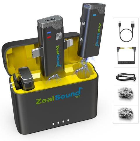 zealsound Wireless Lavalier Microphones for iPhone/iPad/Android/Camera, with Dual 2.4Ghz wireless Lapel Mic, Noise Cancel/Mute/Echo, Plug&Play for Recording, Streaming, Vlog, YouTube TikTok, V7pro