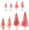 PRETYZOOM 8pcs Pink Mini Christmas Trees Bottle Brush Trees Tabletop Model Small Snowy Pine with Wood Base Diy Diorama Tree for Christmas Mantel Fireplace Shelves Decor
