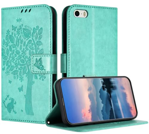 JayModCase Case Compatible with iPhone SE 2016 / iPhone 5/ 5S, PU Leather Flip Folio Wallet Case with Card Holder Kickstand Magnetic Closure cover for iPhone SE 2016 - Light Green