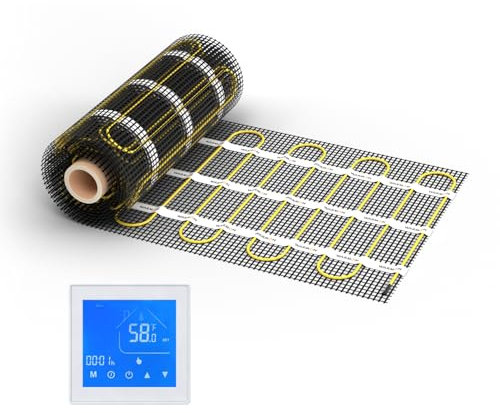 WARMON elektrische Fußbodenheizung für Fliesen: Zweiader-Heizmatte WARMON CLASSIC 150 W/m², heating mat, mit Thermostat nach Wahl, FARBE:Th. MCS 450 Non WiFi - Weiß, Mattengröße:8 m²