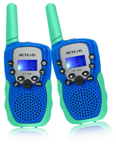 Retevis RT388 Kinder Walkie Talkie, Spielzeug mit Großer Reichweite für 3-12 Jahre, 8 Kanal LCD Taschenlampe, Geschenke für Camping, Abenteuer, Wandern (1Pcs, Blue-Green)