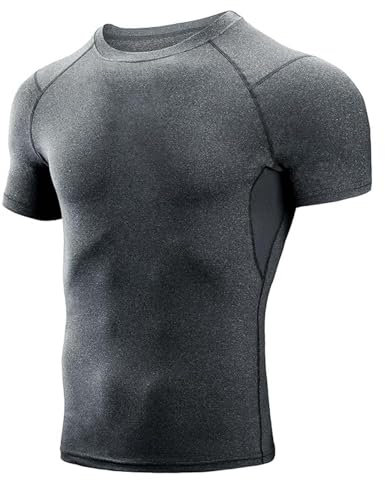 Niksa 1 Pack Compression Tops for Men Short Sleeve Mens Running Top Mesh Design Quick Dry Base Layer Top for Gym Sports Fitness Workout Cycling,Training, Grey,L