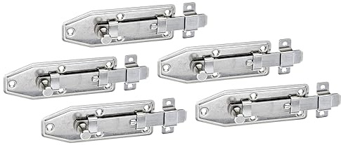 Alberts 856373 Fensterriegel | gerade, mit befestigter Schlaufe | Edelstahl | Platte 100 x 35 mm | 5er Set