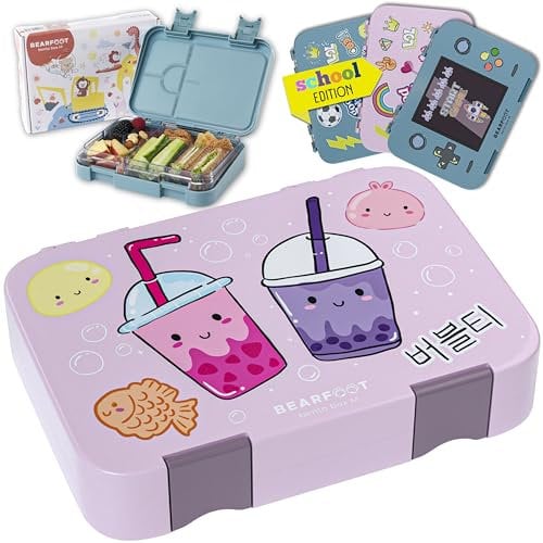 BEARFOOT Brotdose Kinder mit Fächern, BPA frei, Lunchbox, Bento box, Brotbox, Brotdose Mädchen & Jungen, Snackbox mit Trennfächern, Vesperbox für Kindergarten, Schule, groß (Lila - BubbleTea)