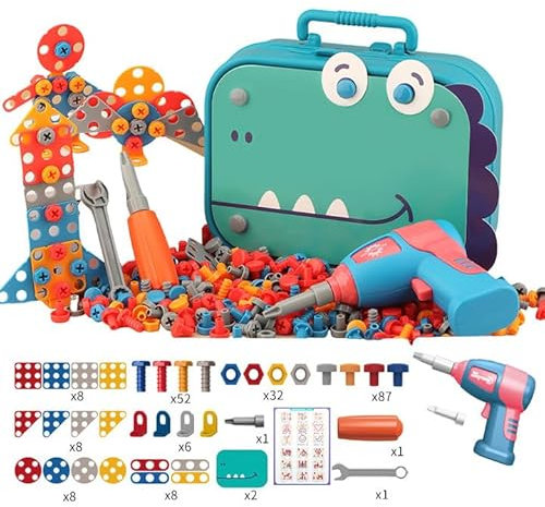 Creative Kids Tool Set Box 351 Pcs,Electric Drill Toy 3D Take Apart Toys for Kids,Educational Construction Stem Puzzles Toy,Pretend Play Tool,Gift for Age 3 4 5 Years Old (dinosaur (210 pcs))